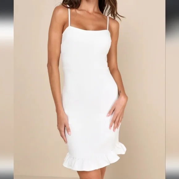 Lulu's Spoonful of Sass white fitted sleeveless ruffle trim bodycon mini dress - Picture 5 of 15